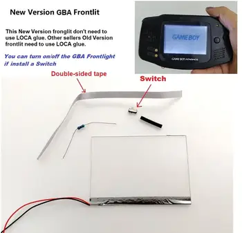 Nauja Versija Frontlit Frontlight Priekinių žibintų Komplektas GameBoy Anksto, GBA