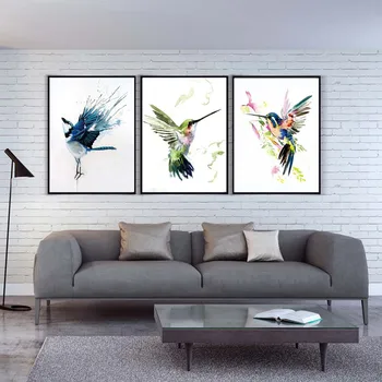 Spalvingas Abstrakčiai Hummingbird Skinti Nektaro Sienos Menas Drobė, Tapyba, Akvarelės Spaudinių Namų Dekoro Nuotraukos Kambarį