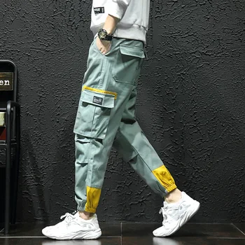 Elegantiškos Darbo Drabužiai Vyrams 2019 Korėjos Mados Kišenių Kelnės High Street Banga Prekės Žalia Juoda Harajuku Hip-Hop Kelnės Vyrams