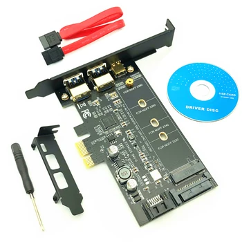 USB 3.0 PCI Express Riser Card Dual Port USB3.0 + 1 Port USB 3.1 Tipo C + M. 2 NGFF Adapteris M2 SATA SSD B Klavišą, kad PCI-E Valdytojas