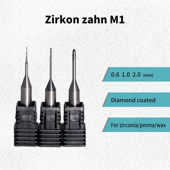 3 gabalus ZirkonZahn M1 mašinos, frezavimo burs karka 6mm dydis 0,6 mm/1,0 mm/2.0 mm Diamond padengtas