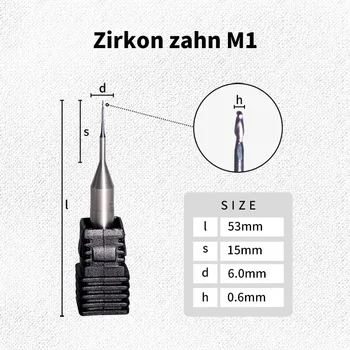3 gabalus ZirkonZahn M1 mašinos, frezavimo burs karka 6mm dydis 0,6 mm/1,0 mm/2.0 mm Diamond padengtas