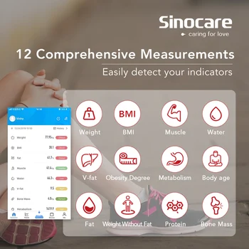 Sinocare Smart Kūno Riebalų Sudėtis Masto Vonios Masto Bandymų 12 Įstaiga, Data Masė, KMI Sveikatos Svoris Masto LED Ekranas, Bluetooth