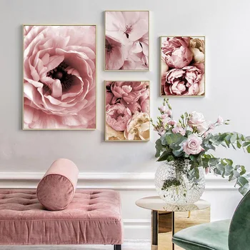 Pink Peony Gėlių Paveikslai Tapyba Augalų Plakatas Šiaurės Apdailos Botanikos Spausdinti Šiuolaikinio Meno Kūrinius, Wall Paveikslų Ling Kambario Dekoro