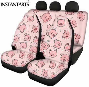 INSTANTARTS Pink Cartoon Kiaulių Automobilių Sėdynės Apima Visas Rinkinys Moterims Mielas Modelio Sėdynės Raštas Elastinga Poliesteris Automobilio Sėdynės Atveju