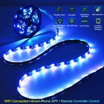 LED Šviesos 5m 10m Juostelėmis RGB 5050 Apdailos Šviesos Vandeniui WIFI Kontrolės Lanksti Apšvietimo Juostelės Lempos Naktį šviesos Eilutę