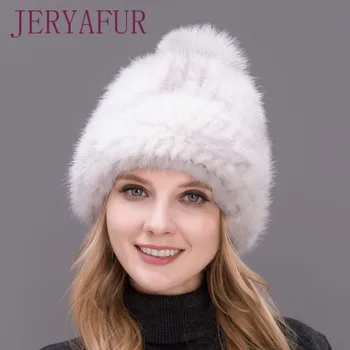 Karšto nekilnojamojo audinės kailio sandariai austi storio kepurę ponios žiemos fox fur slidinėjimo bžūp 3