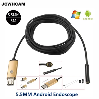 JCWHCAM 5.5 mm 5m USB, Android Endoskopą Borescope Tikrinimo Kamera HD 6 LED 5.5 mm Vandeniui Automobilių Endoscopio Vamzdis, mini Kameros