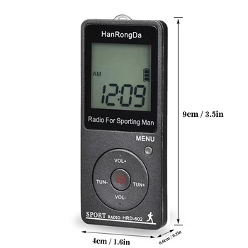 HRD-602 Nešiojamasis Radijo Imtuvas FM/AM Radijas, LCD Ekrano Užrakto Mygtuką Kišenė Radijas su Ausinių Sporto Peeteris