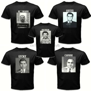 Gangsteris Puodelis Strzałów John Gotti Pablo Escobar EL Chapo AL Capone Mob Mafijos T-shirt