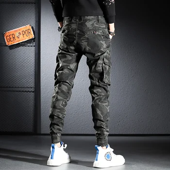Mados Streetwear Vyrų Džinsai Aukštos Kokybės Palaidi Tinka Didelis Kišenėje Atsitiktinis Krovinių Kelnės Kamufliažas Karinės Hip-Hop Poilsiu Kelnės