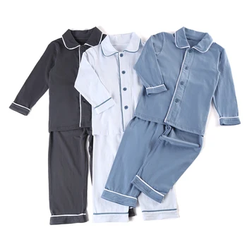 Medvilnės pižama vaikams, drabužiai ilgomis rankovėmis pjs mygtukus aukštyn kūdikis sleepwear tuščią berniukų pižama