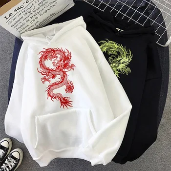 Kinijos drakonas spausdinti Streetwear viršūnes moterų hoodie Harajuku derliaus hoodie žiemos naujas Negabaritinių prarasti atsitiktinis moterims palaidinės