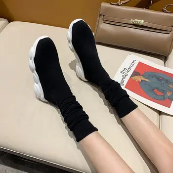 Korėjos atsitiktinis elastinės kojinės ir batai moterų naują rudenį 2020 universalus net raudona kelio ilgas vamzdis plonas storais padais mada moterims
