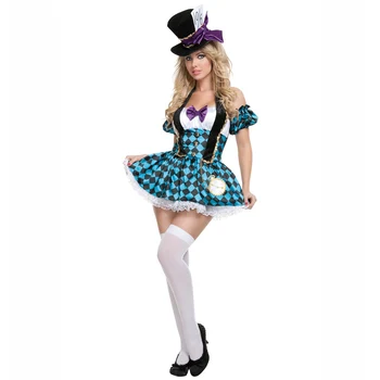 Praleisti Mad Hatter Išgalvotas Suknelė Moterims Helovinas Kostiumas Alice in Wonderland Cosplay Išgalvotas Suknelė