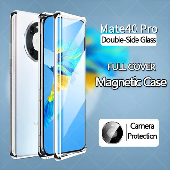 360 Visas Magnetinio Atveju, Huawei Mate 40 Pro Plus 5G Padengti Aliuminio Rėmas, Metalo Bamperis Grūdintas Stiklas Atveju, Huawei Mate 40