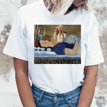 Sniego baltumo marškinėlius viršuje moterų kawaii ulzzang grunge moterų marškinėlius femme t-shirt korėjos stiliaus tee marškinėliai estetinės Harajuku