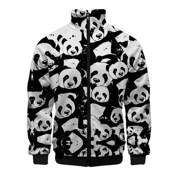 2020 Juokinga Panda 3D Atsistoti Apykaklė su Užtrauktuku Striukė Moterims/Vyrams ilgomis Rankovėmis, Švarkeliai Atsitiktinis Mados Stilius Streetwear Gyvūnų Drabužiai
