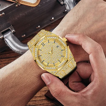 Vyrai Žiūrėti Prabangos Prekės 18k Padengtą Aukso Apyrankę Žiūrėti Vyrų 2020 Plieno Mados Didelis Markės Vandeniui Kvarcinis Laikrodis Mens Dovana