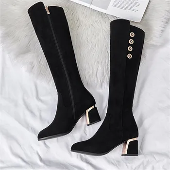 MORAZORA 2020 Naujas Prekės ženklas mados moterų batai kieto juoda patogus pulko kelio ilgi batai išlaikyti šiltas žiemą, ponios batai