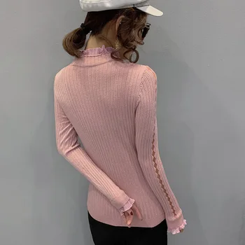 2020 m. Rudens žiemos naujas moterų puloveriai Mados ilgomis rankovėmis golfo megzti marškinėliai Kieto spalvų moterų megztinis marškinėliai
