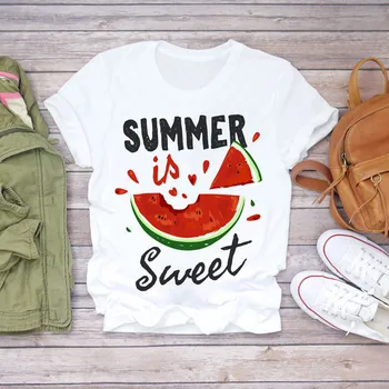 Moterų Sveiki, Vasaros Akvarelės Vaisių Print T-shirt Moterų Grafinis Marškinėliai Mergina Streetwear Tees Marškinėliai 90s, T-marškinėliai,Lašas Laivas