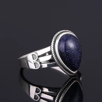 Naujas Dizainas Punk Mėlyna Smiltainio Žiedas Moterims 925 Sidabro Fine Jewelry Šalies Jubiliejų, Vestuvių, Sužadėtuvių Gimtadienio Dovana