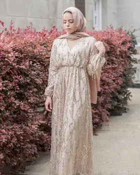 Elegantiškas Musulmonų Blizgančiais Viršūnes Abaja Tassles Maxi Suknelė Megztinis Kimono Ilgas Mantijas Vestidos Artimųjų Rytų Ramadanas Eid Islamo Malda
