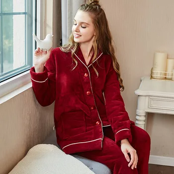 Žiemos 2020 moterų pižama kostiumas sutirštės mėgėjams ilgai namuose dėvėti patogius, šiltus Atvartas cardigan flanelė kašmyras