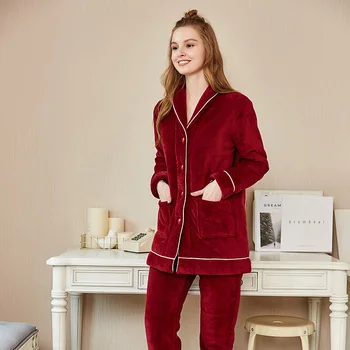 Žiemos 2020 moterų pižama kostiumas sutirštės mėgėjams ilgai namuose dėvėti patogius, šiltus Atvartas cardigan flanelė kašmyras