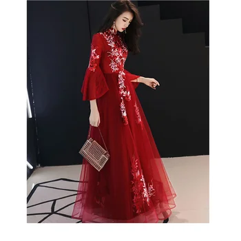 Tai YiiYa vakarinę Suknelę 2019 Gėlių Embroid Tiulio Moterys Šalis Suknelė Nuolatinis Apykakle ilgomis Rankovėmis Chalatas de Soiree Plius Dydis E476