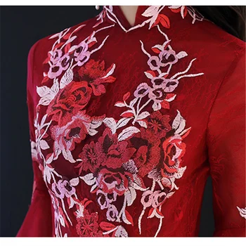 Tai YiiYa vakarinę Suknelę 2019 Gėlių Embroid Tiulio Moterys Šalis Suknelė Nuolatinis Apykakle ilgomis Rankovėmis Chalatas de Soiree Plius Dydis E476