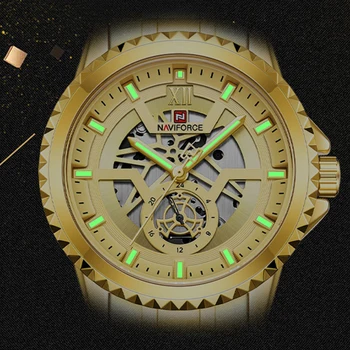 Prabangos Prekės NAVIFORCE Vyrų Aukso laikrodis Verslo Atsitiktinis Kvarciniai Rankiniai Laikrodžiai Waterpraoof Plieno Juosta Kalendorius Laikrodis Reloj de Hombre