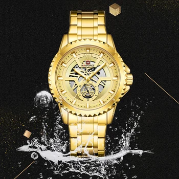 Prabangos Prekės NAVIFORCE Vyrų Aukso laikrodis Verslo Atsitiktinis Kvarciniai Rankiniai Laikrodžiai Waterpraoof Plieno Juosta Kalendorius Laikrodis Reloj de Hombre