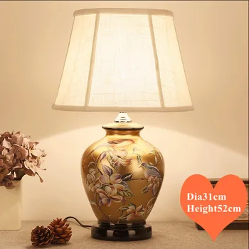 Kinų stiliaus gėlių&paukščių rudos spalvos keramikos Stalo Lempos Jutiklinį jungiklį lino umbra E27 LED lempa naktiniai&fojė ir arbata kambaryje MF011