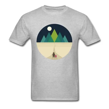 Ilga Kelionė 2018 Užsakymą Dizaino vyriški T Shirts Geometrinis Kalnų Mėnulis Naktį Animacinių filmų Spausdinti Šeimos Viršuje Tees