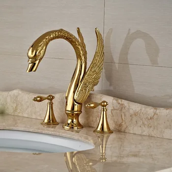 High-end Dual Rankenos, Žalvario Vonios Kriauklės Maišytuvas Maišytuvas Swan Formos Aukso Praustuvas Maišytuvas Bakstelėkite