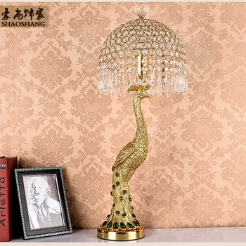 Mados tauriųjų aukso rezin povas stalo lempa namų deco miegamojo lovos green crystal E27 lemputės šviesa