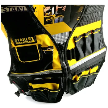 Stanley Fatmax multi pocket vest įrankių juoda geltona atspindintis saugos juostos reguliuojamas dirželis darbo drabužiai vyrų darbo įrankis liemenės