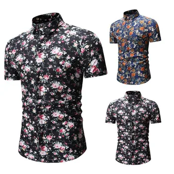 Vasarą naujas vyrų Europos kodą Havajų vėjo Slim atvartas atsitiktinis gėlių trumparankoviai marškinėliai vyrų polo marškinėliai Gėlių Polo