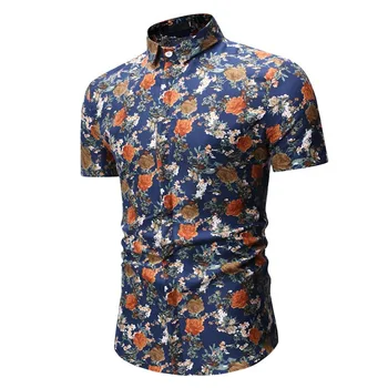 Vasarą naujas vyrų Europos kodą Havajų vėjo Slim atvartas atsitiktinis gėlių trumparankoviai marškinėliai vyrų polo marškinėliai Gėlių Polo
