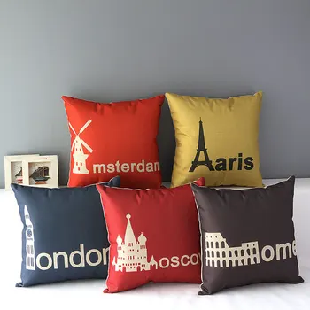 Londono pagalvės dangtelis, miestas animacinių filmų Maskvos Amsterdamo, Romos, Paryžiaus orientyras pastatų mesti pagalvės užvalkalą užvalkalas didmeninės