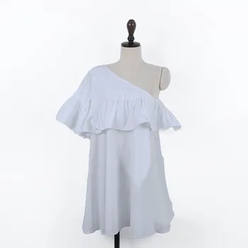 Šalto Pečių Balta Mini Suknelė Moterims Derliaus Raukiniai Tiesiai Vasaros Šalis Suknelė Negabaritinių Prarasti Elegantiškas Korėjos Kokteilių Suknelė