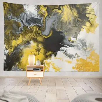 Pilka ir Geltona Meno Dekoratyvinis Siuvinėjimas Juodos ir Baltos spalvos su Aukso Marmuro Abstrakčiai Akrilo Sienos Kabo