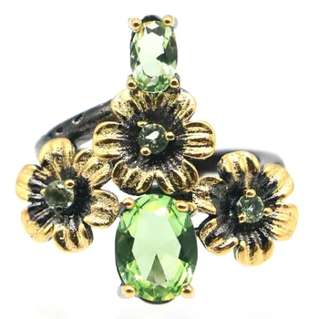 24x24mm Gotikos Unikalaus Dizaino Vintage Sukurta Žalia Tsavorite Granatas Kietas Juodojo Aukso Sidabro Žiedas Moterims Žiedai Dėvėti Kasdien