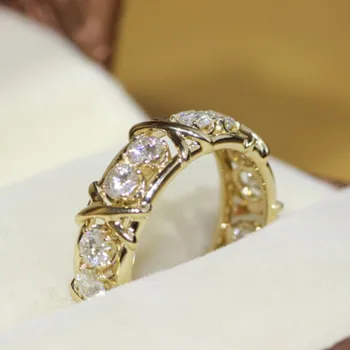 Mados Amžinybę Papuošalai 5A Cirkonis akmuo 10KT Balta ir Geltona Aukso Užpildytas Moterų Dalyvavimas Vestuvių Juostoje Žiedas