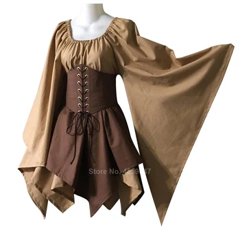 Retro Viduramžiais Viduramžių Moterų Suknelė Elf Fairy Elven Cosplay Wench Keltų Princesė Dress Gotikos Viktorijos Ir Renesanso Kostiumų