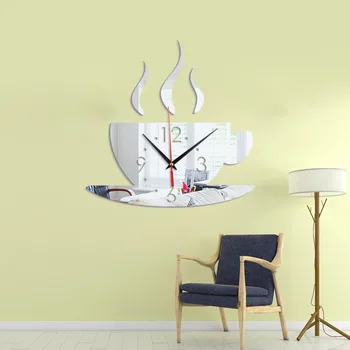 3D PASIDARYK pats Veidrodis, Sieninis Laikrodis Namų Dekoro Kūrybos Modernus Dizainas Akrilo Sieninis Laikrodis Kavos Puodelio Kambarį Dekoratyvinis Laiko Kavos