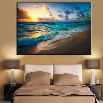 HD paplūdimys saulėlydžio peizažas gali būti spausdinami ant drobės, paveikslai, modernus sienos, nuotraukas ir plakatus Namų kambarį apdaila