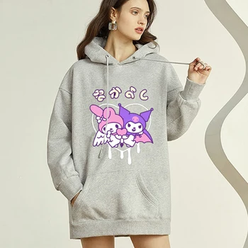 Harajuku animacinių filmų mielas ir juokingas spausdinti ilgomis rankovėmis megztinis hoodie viršūnes rudenį ir žiemą gatvės drabužiai, O-kaklo saldus mergina hoodie